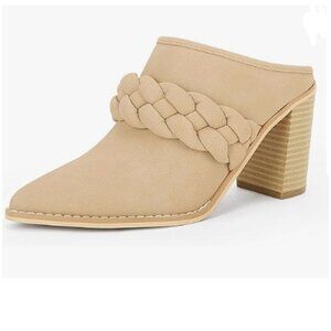 YDN Beige Dressy Braid Mules Pointed Closed Toe Slip On Sandals Slippers